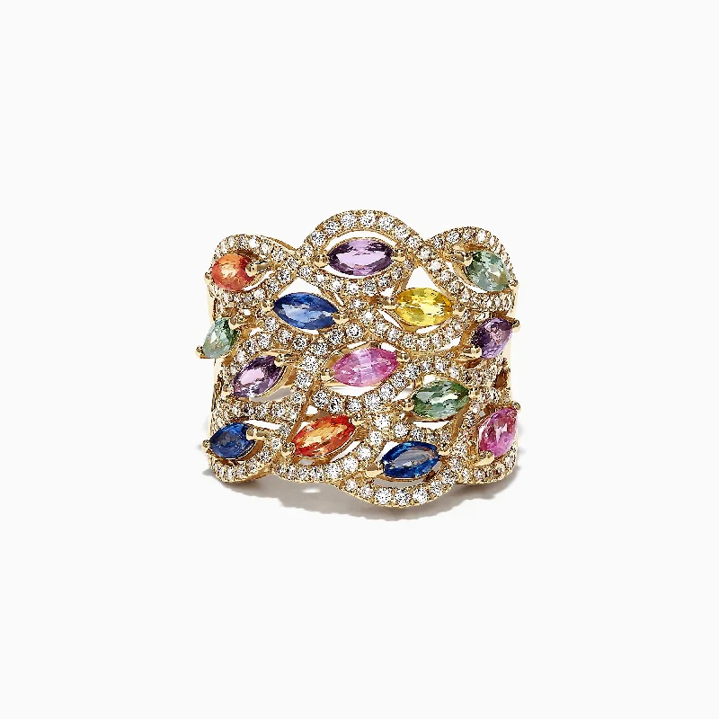 AnniversaryRings-Watercolors 14K Yellow Gold Multi Sapphire Diamond Ring, 3.62 TCW