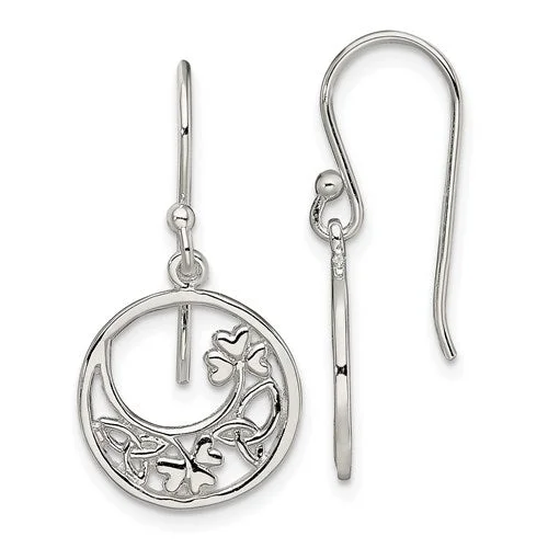 Classic Hoop Earrings-Heart Earrings-Sterling Silver Circle Shamrock And Celtic Knot Dangle Earrings