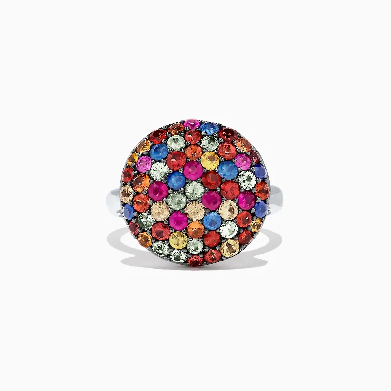 BezelSetRings-Splash Sterling Silver Multi Sapphire Circle Ring, 2.99 TCW