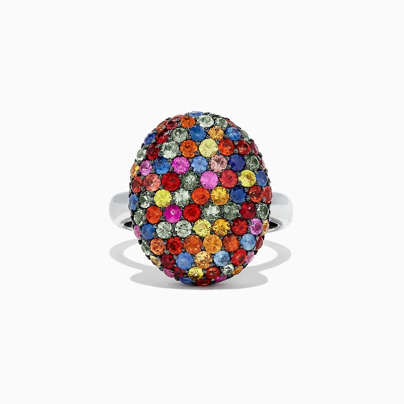 HaloRings-Splash Sterling Silver Multi Sapphire Oval Ring, 3.10 TCW