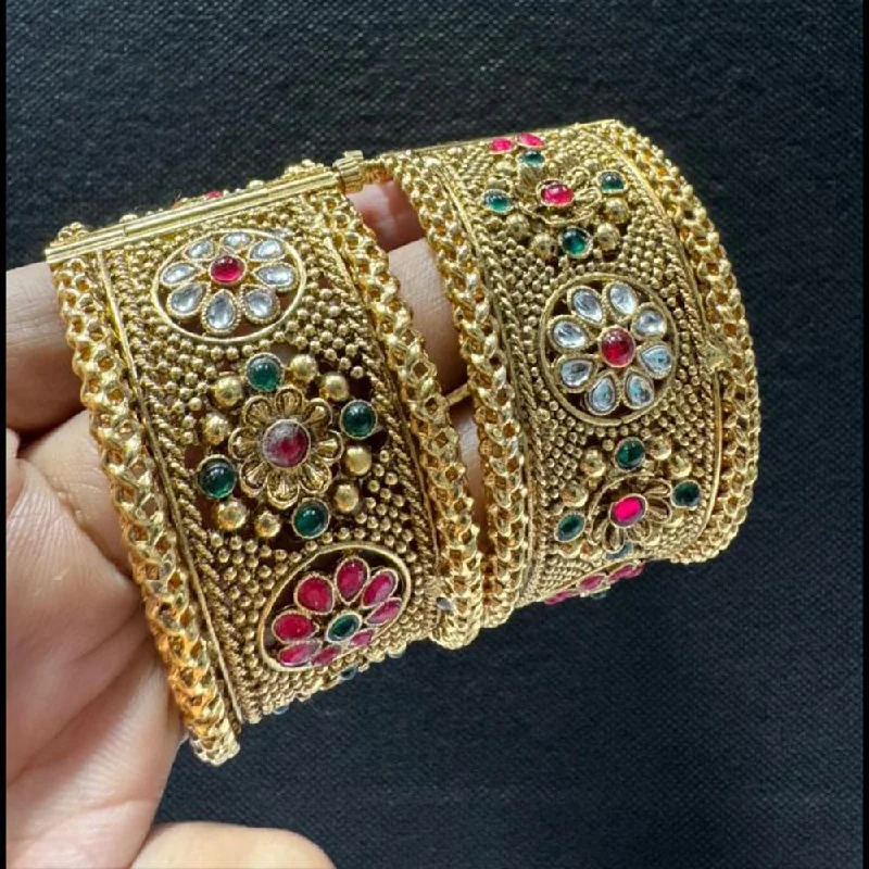 Personalized Bangles With Initials-Manisha Jewellery Gold Plated Pota Stone Openable Bangles Set