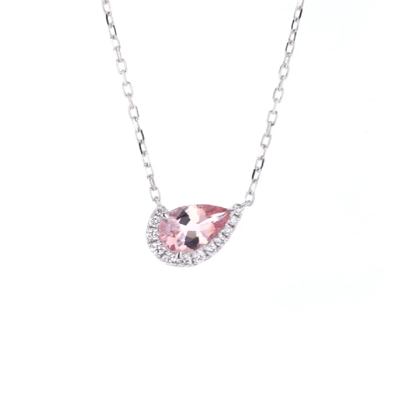 Customizable Pendant Necklaces-Morganite & Diamond Pendant Necklace