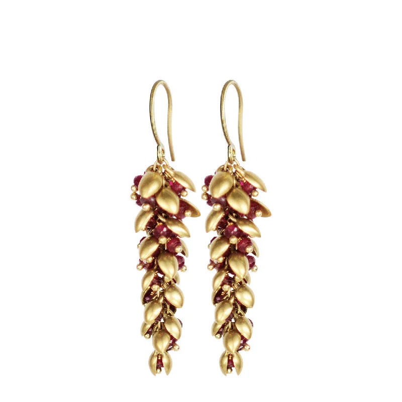 Clip-On Earrings-Tropical Earrings-18K Gold Medium Pod Earrings with Rubies