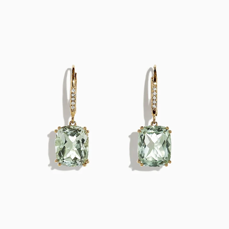 Neon Earrings-Drop Earrings-14K Yellow Gold Green Amethyst and Diamond Earrings, 8.34 TCW