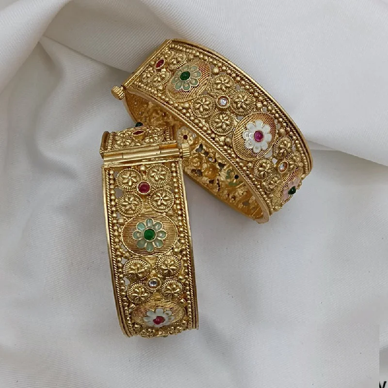 Bangles For Winter Wear-Akruti Collection Gold Plated Pota Stone Openable Bangles Set