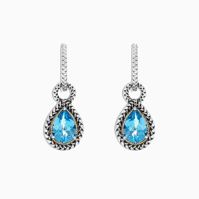 All-Natural Earrings-Vintage Drop Earrings-925 Sterling Silver & 18K Yellow Gold Blue Topaz Earrings, 4.56 TCW