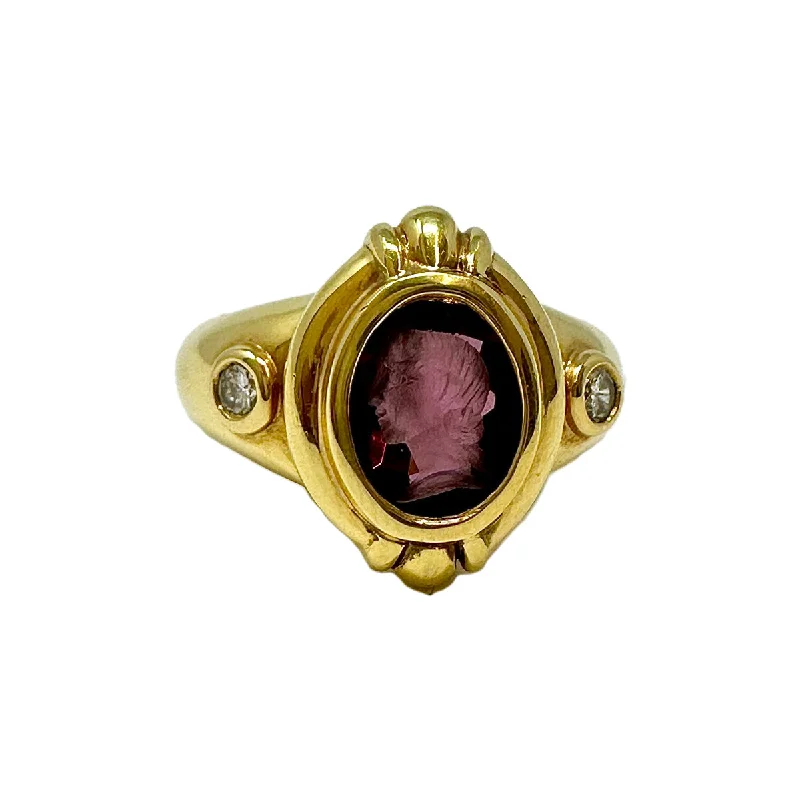 PetRings-Susan Berman Ring with Garnet Intaglio and 2 Diamonds