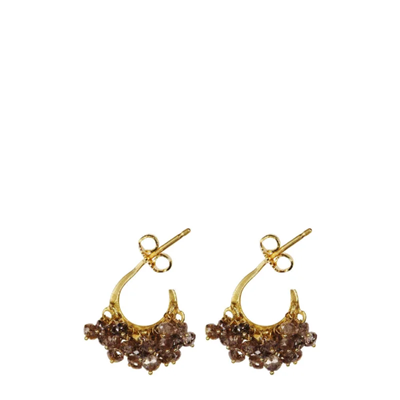 Women’s Silver Earrings-Cat Earrings-18K Gold All Brown Diamond Bead Hoop Earrings