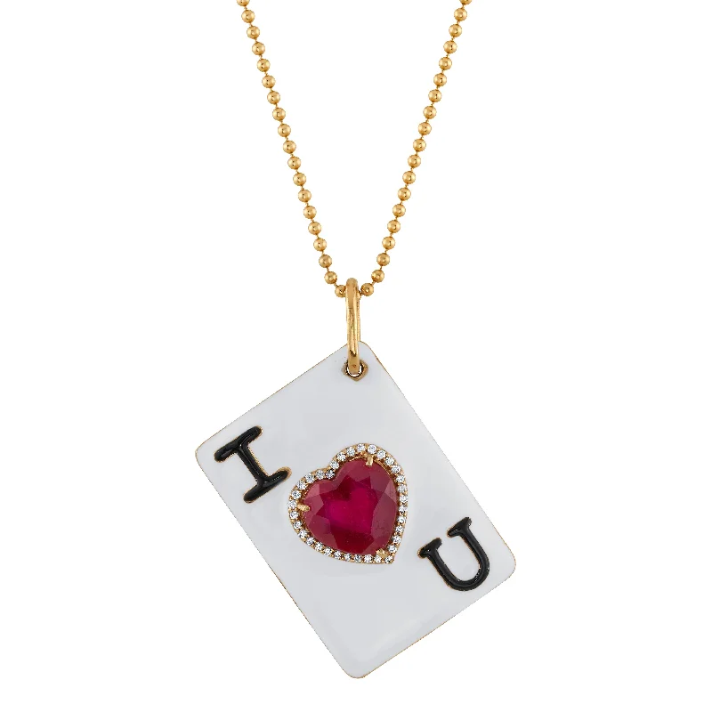 Unisex Necklaces for Gifts-"I Love You" Ruby Necklace with Diamonds