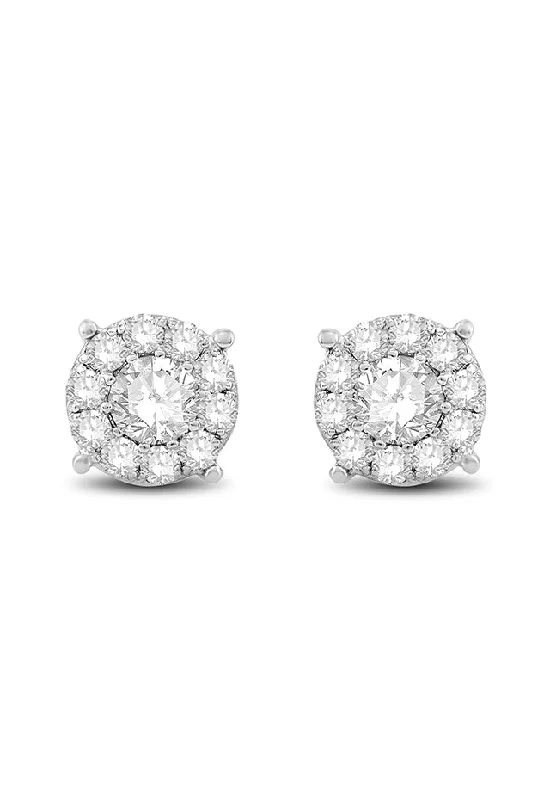 Light Gold Earrings-Heart-Shaped Stud Earrings-Bouquet 14K White Gold Diamond Cluster Stud Earrings, 1.96 TCW