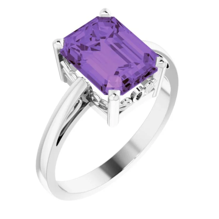 AquamarineRings-14K White Natural Amethyst Scroll SettingÂ® Ring