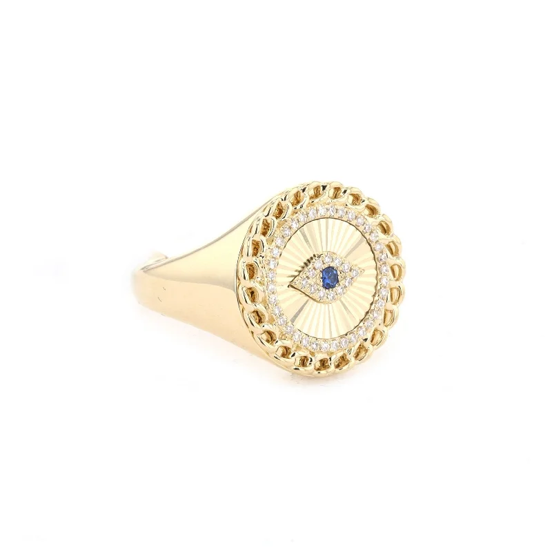 SolitaireRings-Blue Sapphire & Diamond Gold Eye Ring