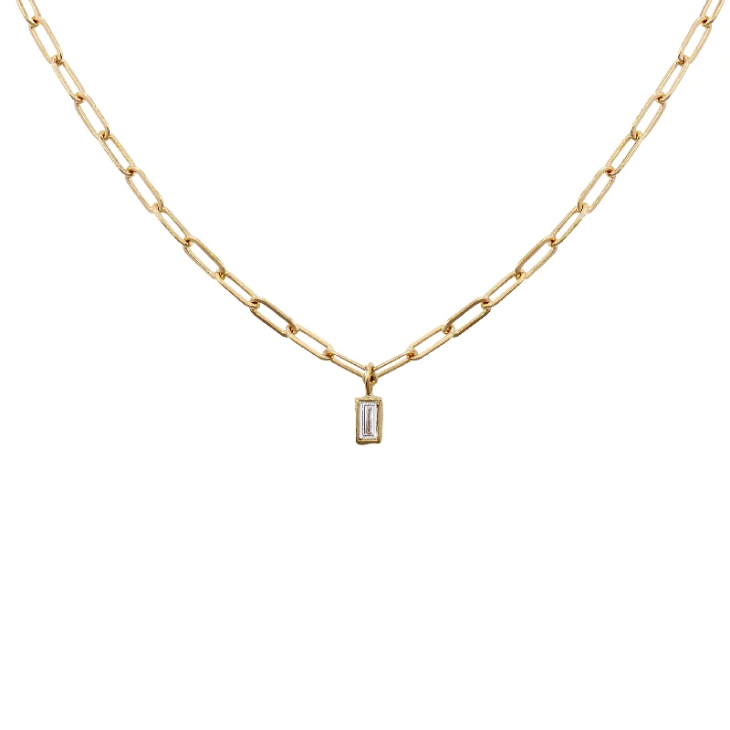 Sparkly Crystal Necklaces-Baguette Diamond Box Link Chain Necklace