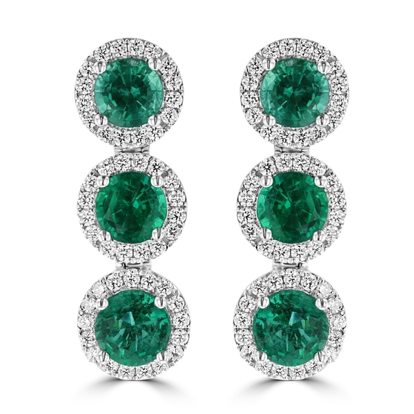 Rose Gold Stud Earrings-Pink Earrings-JULEVE 18KT WHITE GOLD 5.03CT EMERALD & 1.05CTW DIAMOND HALO DROP EARRINGS