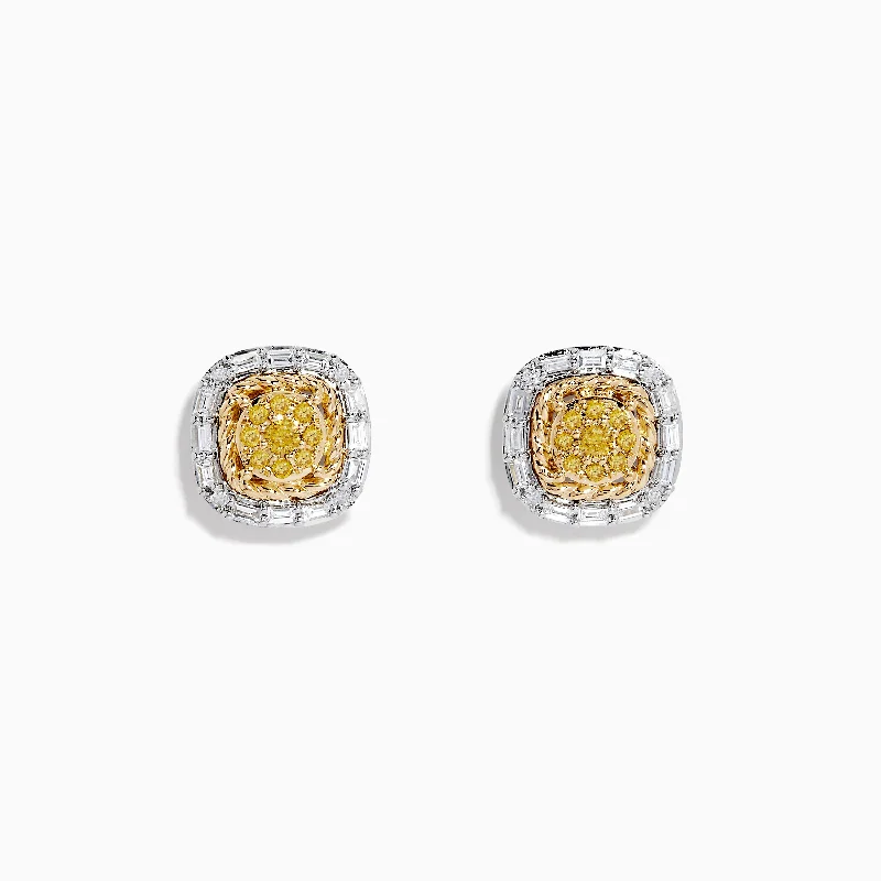 Affordable Drop Earrings-Fashionable Earrings-Canare 14K Two-Tone Gold Yellow and White Diamond Stud Earrings