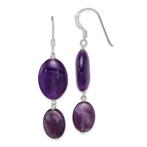 Hot Pink Earrings-Blue Earrings-Sterling Silver Amethyst And Dark Purple Jade Earrings