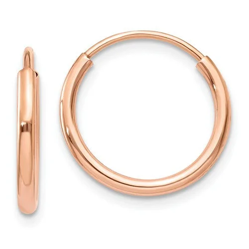 Birthday Drop Earrings-Chain Earrings-14k Rose Gold 14mm x 1.5mm Endless Tube Hoop Earrings