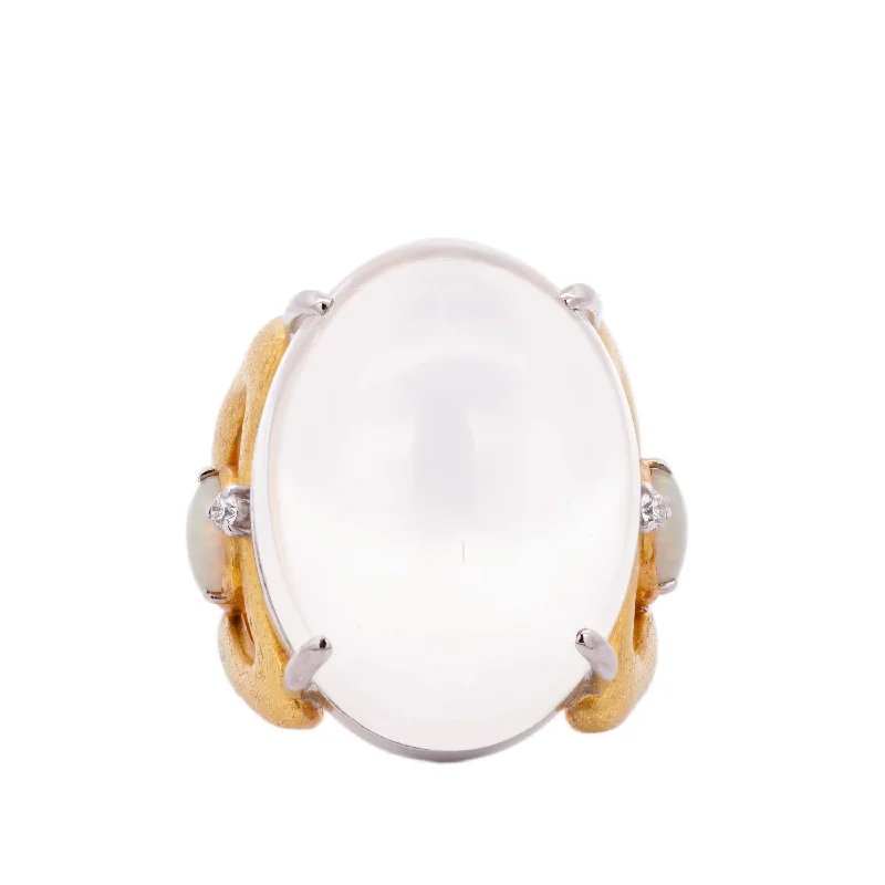 UnisexRings-Modern Moonstone & Opal Yellow Gold Ring