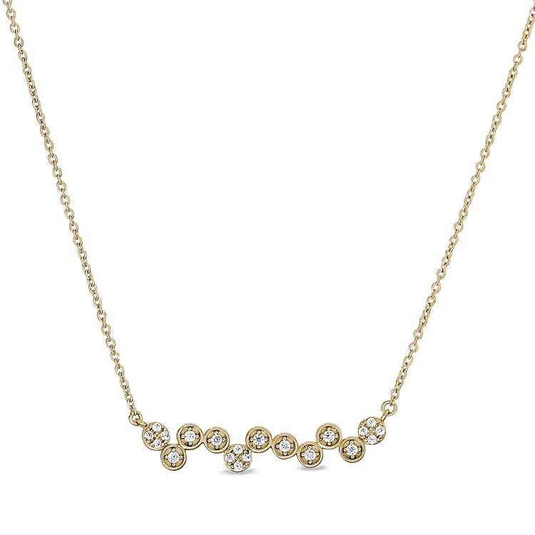 Handcrafted Gold Necklaces-Gold Finish Sterling Silver Micropave Bubbles Pendant with Simulated Diamonds on 16"-18" Adjustable Chain