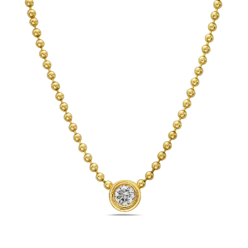 Real Gold Necklaces for Men-Round Double-Bezel Diamond Pendant