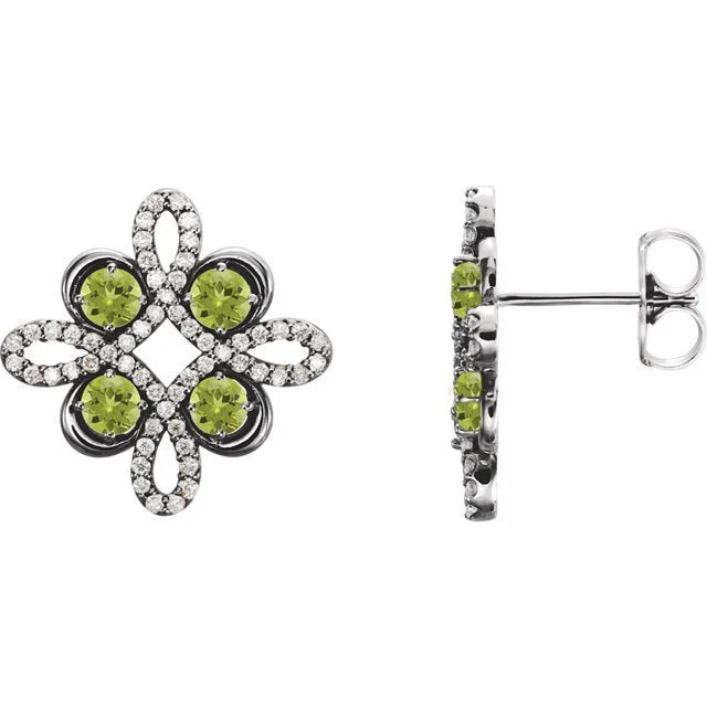 Elegant Drop Earrings-Mixed Color Earrings-14KT GOLD 0.72 CTW PERIDOT & 1/4 CTW DIAMOND CLOVER EARRINGS