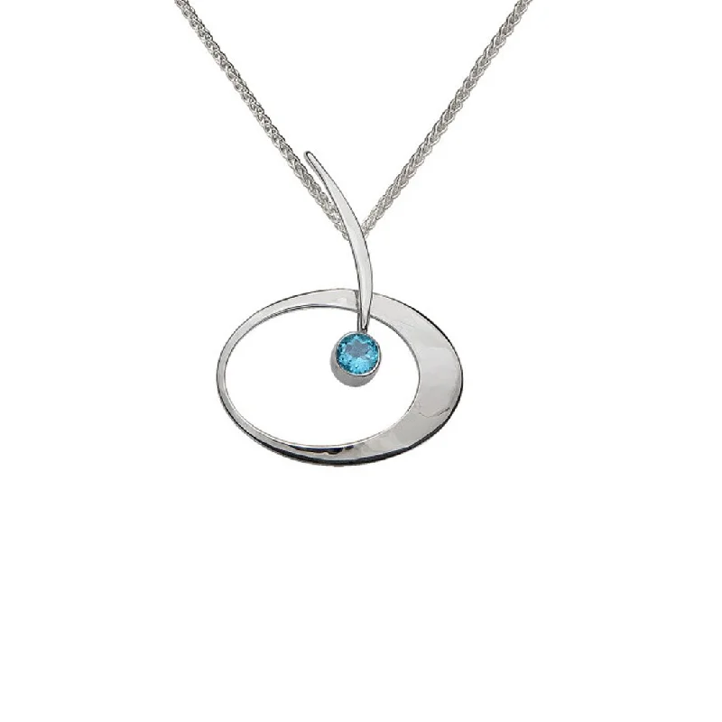 Personalized Couple Necklaces-Blue Topaz Sterling Silver Pendant Necklace