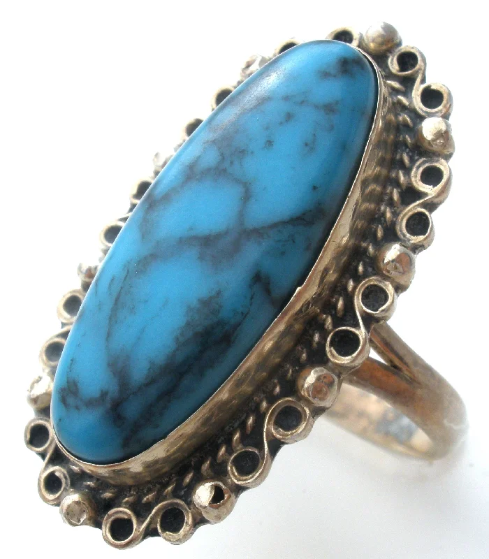 ModernRings-Mexican Turquoise Ring Sterling Silver Size 6.5