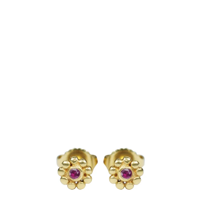 Bridal Earrings-Colorful Stud Earrings-18K Gold Tiny Java Flower Stud Earrings with Rubies