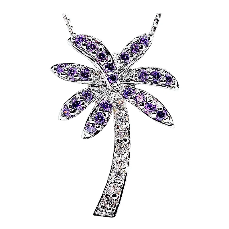 Gift Necklaces for Mom-Florida Purple Amethyst Color Palm Tree Necklace