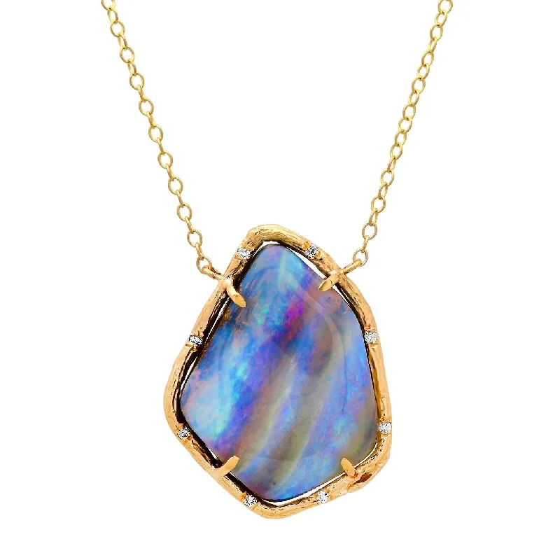 Statement Necklace with Gemstones-Blue Cloud Opal Necklace