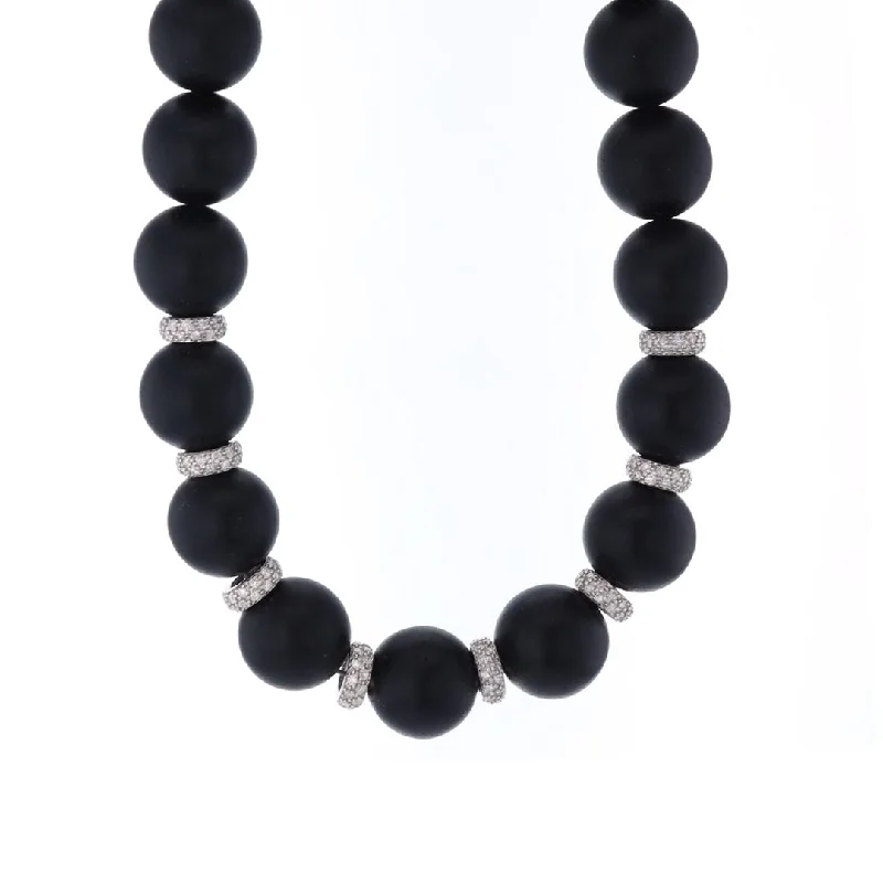 Statement Necklace for Wedding-16" 1.44 ctw Diamond Onyx Bead Necklace | 10265670