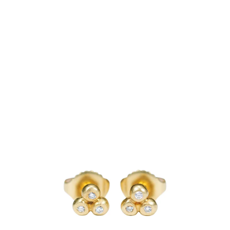 Designer Earrings-Sparkle Earrings-18K Gold Tiny 3 Ball Stud Earrings with Diamonds