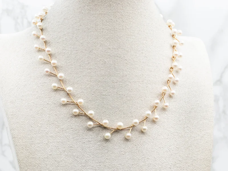 Monogrammed Silver Necklaces-Modernist Gold Saltwater Pearl Necklace