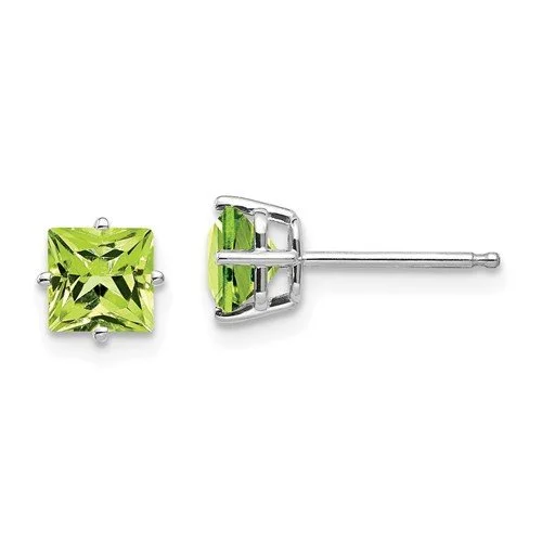 Wooden Earrings-Nautical Earrings-14KT WHITE GOLD 1 1/2 CTW SQUARE PERIDOT EARRINGS