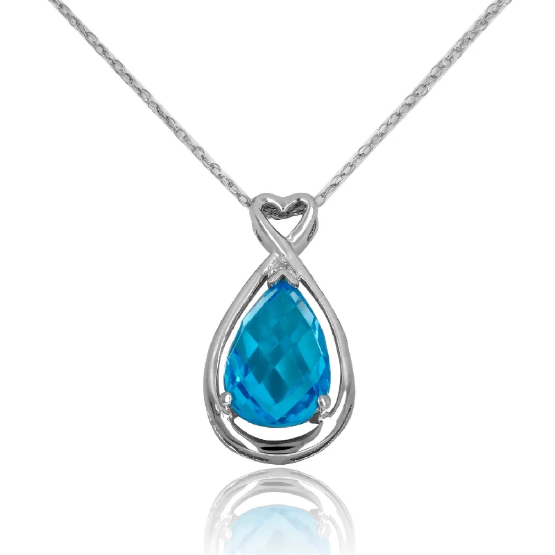 Dainty Gold Necklaces-Blue Topaz Pear Shaped Necklace With Diamonds