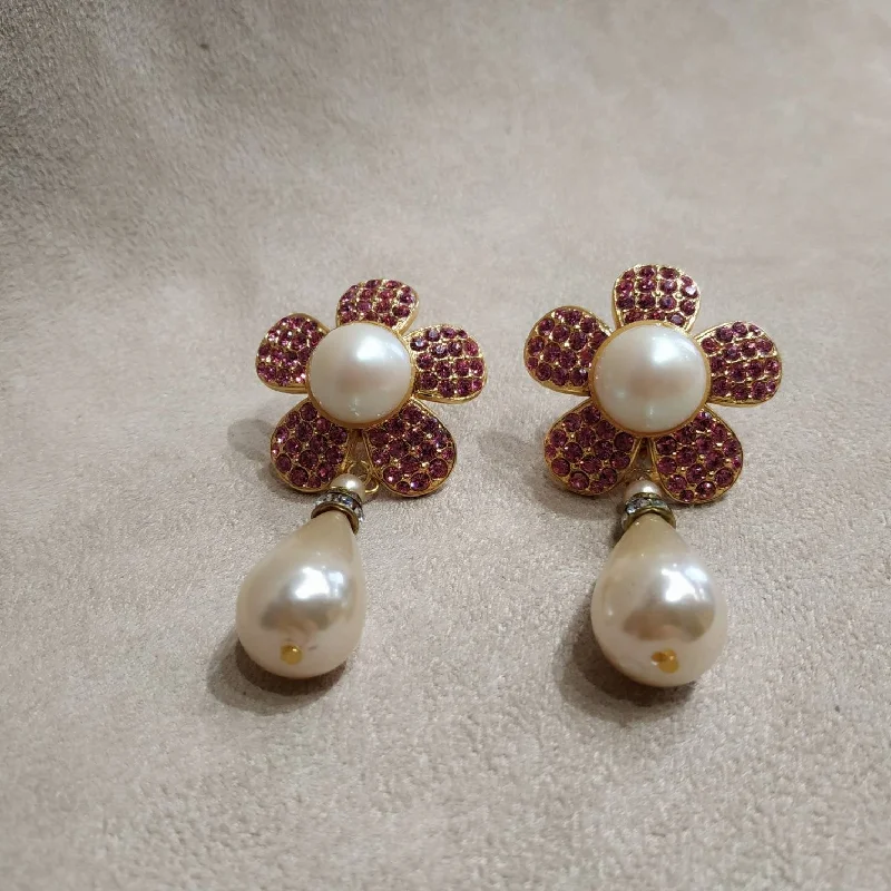 Colorful Dangle Earrings-Trendy Earrings-Pearl and pink Earrings by Escada