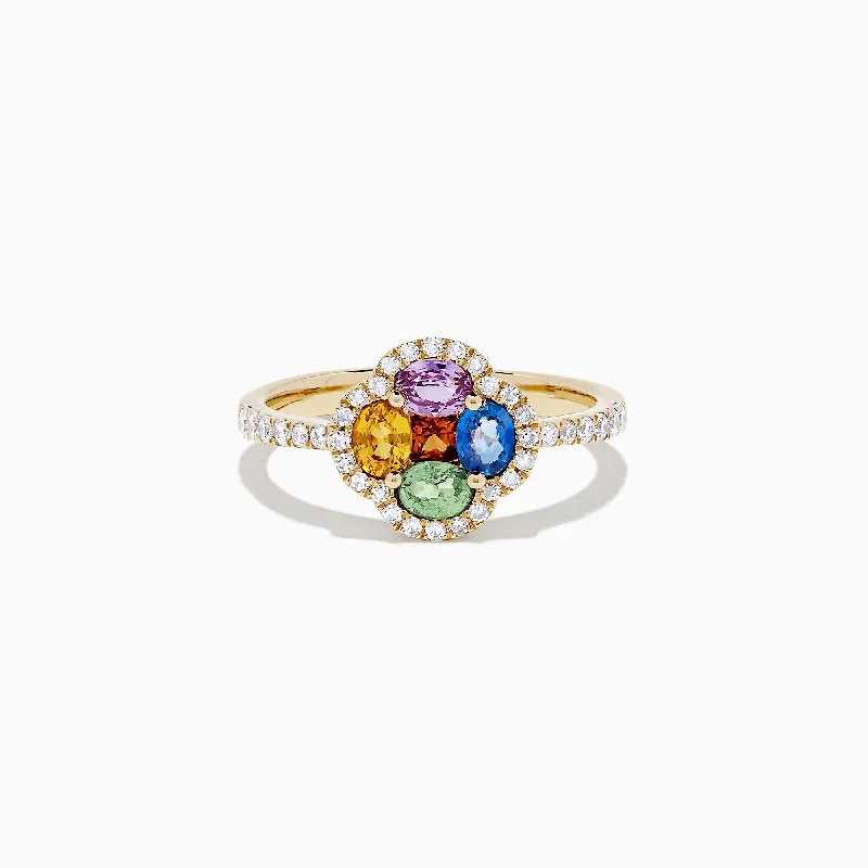 EnamelRings-Watercolors 14K Yellow Gold Multi Sapphire and Diamond Ring, 1.35 TCW