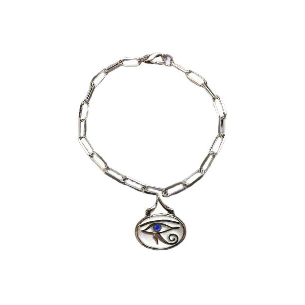 CuffBracelets-Blue Sapphire Evil Eye Paperclip Bracelet