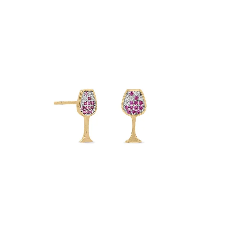 Color Changing Earrings-Statement Earrings-14 Karat Gold Plated Sterling Silver CZ Red Wine Glass Stud Earrings