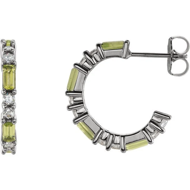 Oval Earrings-Artistic Hoop Earrings-14KT GOLD PERIDOT & DIAMOND J HOOP EARRINGS