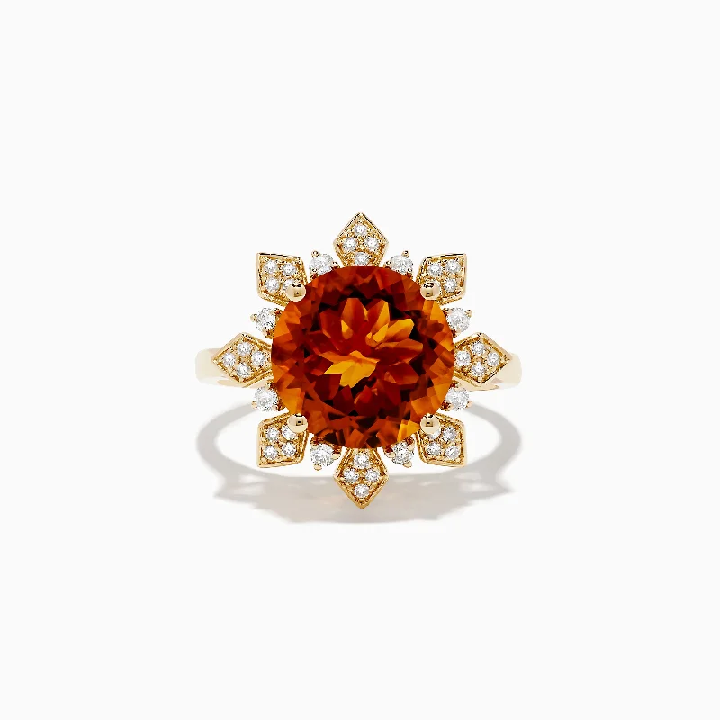 LeafRings-Sunset 14K Yellow Gold Citrine and Diamond Ring