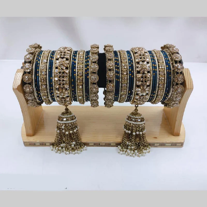 Bangles For Cultural Celebrations-Pooja Bangles Gold Plated Crystal And Austrian Stone Pearls Bangles Set