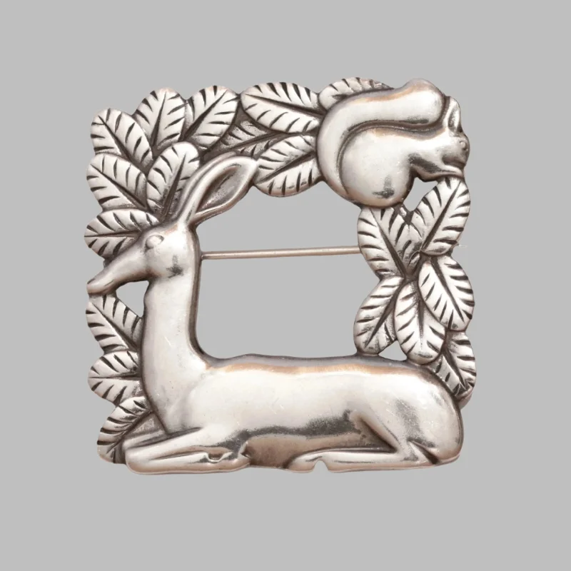 Brooch with diamonds-Vintage Georg Jensen Jewelry | Arno Malinowski Deer and Squirrel Brooch 318 Denmark