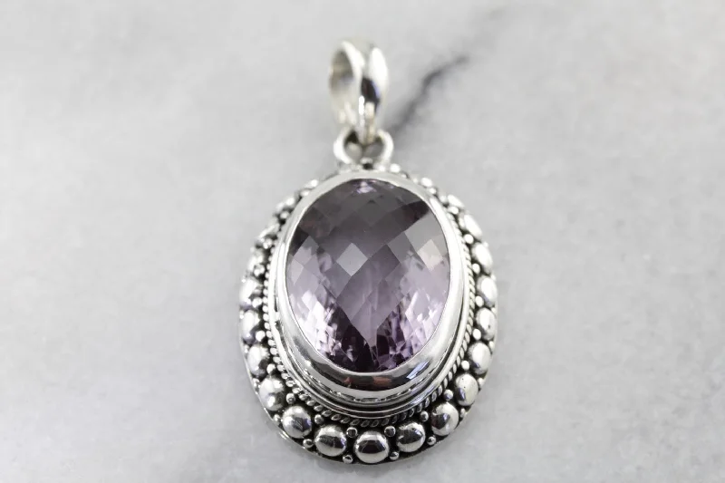 Crystal Heart Necklaces for Women-Bold Large Bohemian Amethyst Pendant in Sterling Silver, Affordable Statement Necklace