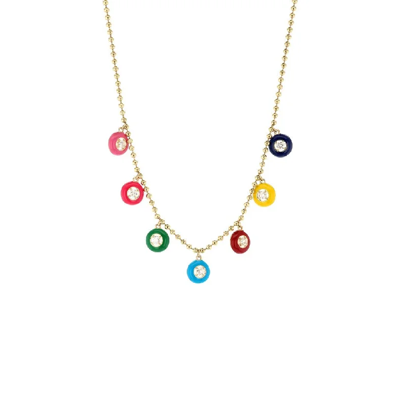 Handcrafted Diamond Necklaces-Diamond Enamel Hanging Charm Necklace