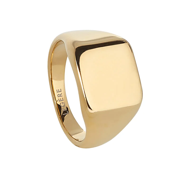 WildlifeRings-Gold IP Finish Stainless Steel Square Signet Ring  - Size 10