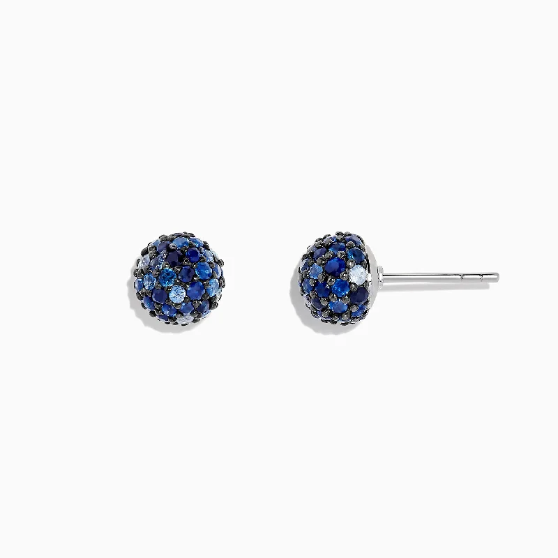 Initial Earrings-Pearl Drop Earrings-925 Sterling Silver Blue Sapphire Splash Stud Earrings, 2.26 TCW