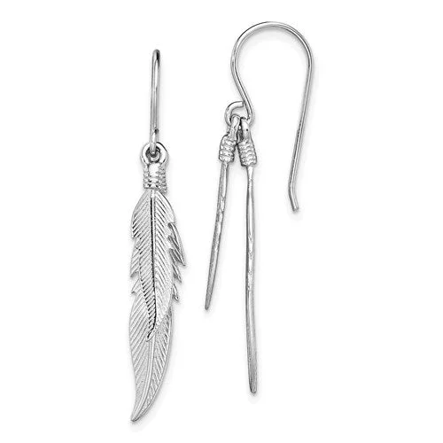 All-Purpose Earrings-Triangular Earrings-Sterling Silver Double Feather Dangle Earrings