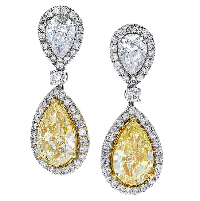 Sparkle Earrings-Dangle Earrings-18KT 10.47 CTW White & Fancy Yellow Diamond Drop Earrings