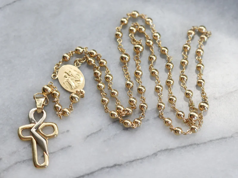 Cute Necklaces for Girls-Modernist Gold Rosary Bead Necklace